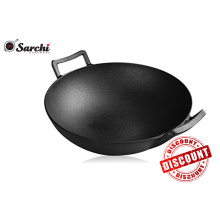 Discount Produkt Gusseisen Wok flachen Boden Pre-seasoned